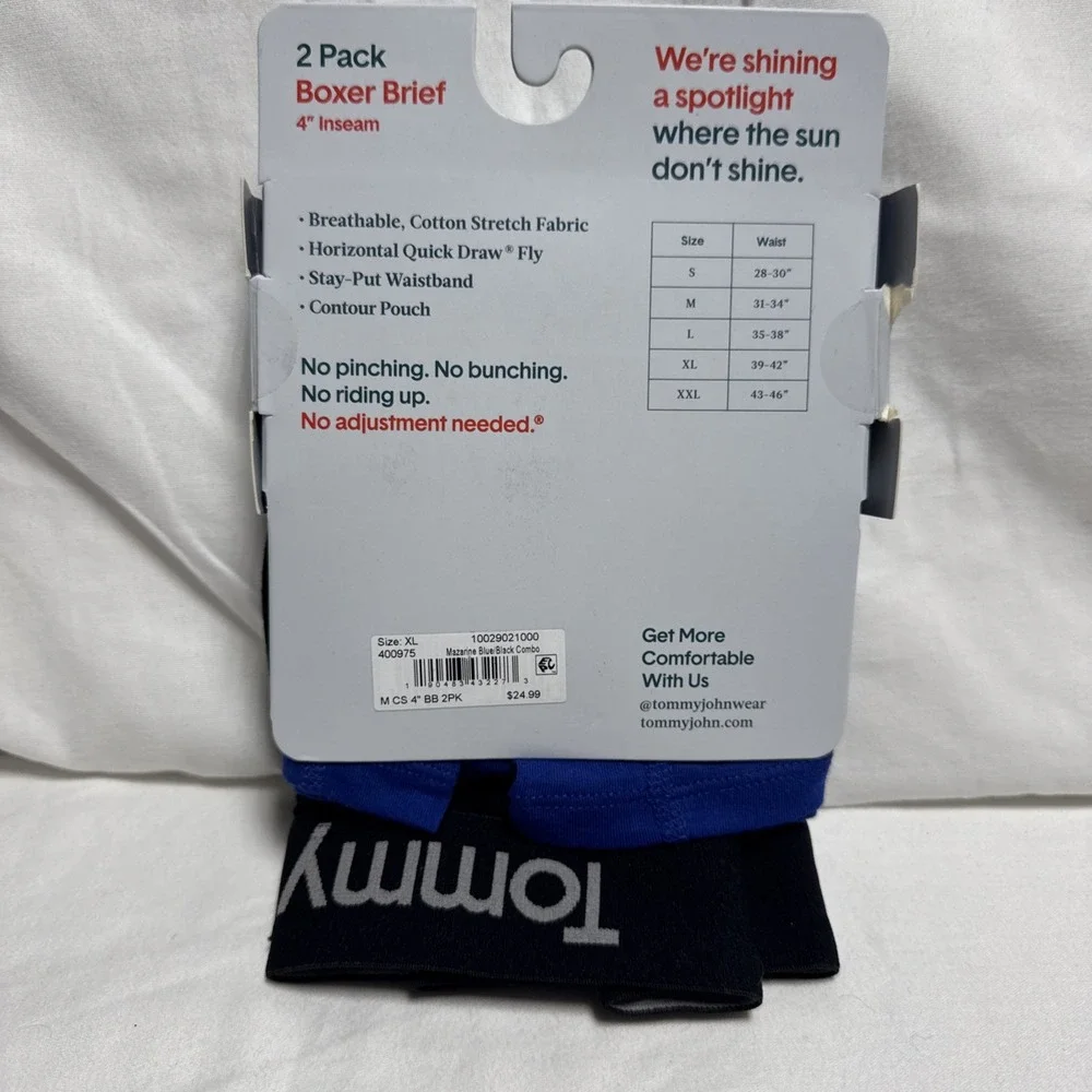 NEW 2 PACK MENS TOMMY JOHN COTTON STRETCH BOXER BRIEF 4